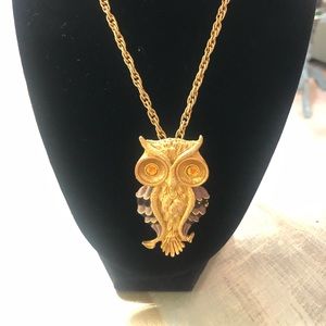 Vintage Signed HMS Owl Necklace 22”